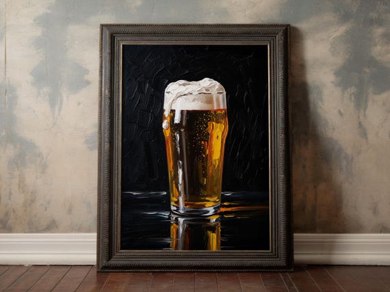 Beer Art Dark Wall Moody Man Cave Bar Cart Decor