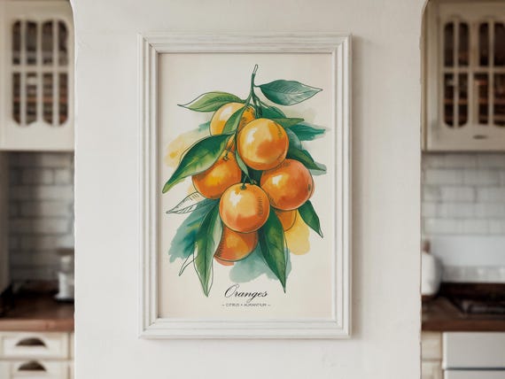 Orange Citrus Watercolor Art Print Botanical Kitchen Decor