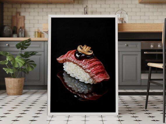 Seared Steak Nigiri Sushi Impasto Oil Painting Gourmet Kitchen Poster