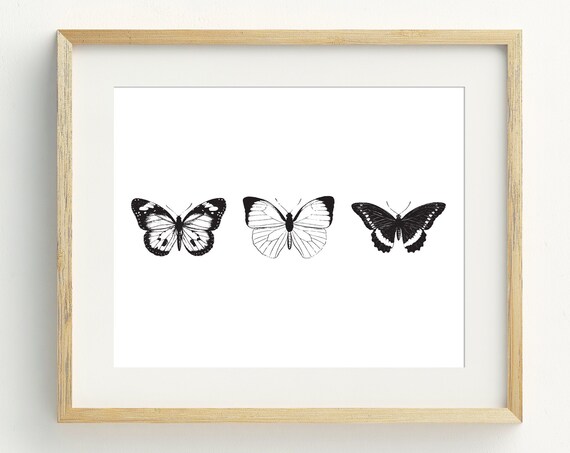 Butterflies Monochrome Butterfly Art Print, Minimalist Decor