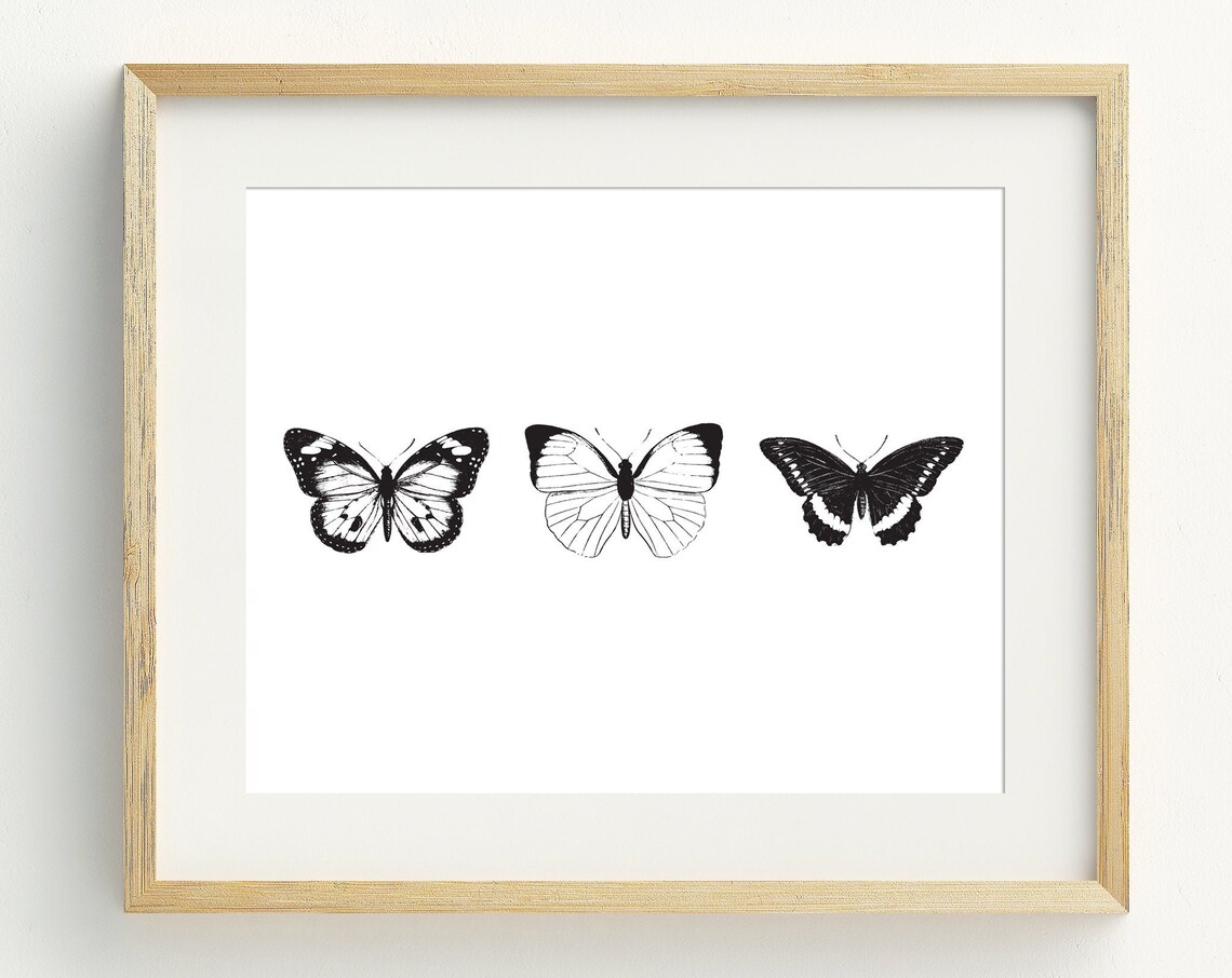 Butterflies Monochrome Butterfly Art Print, Minimalist Decor