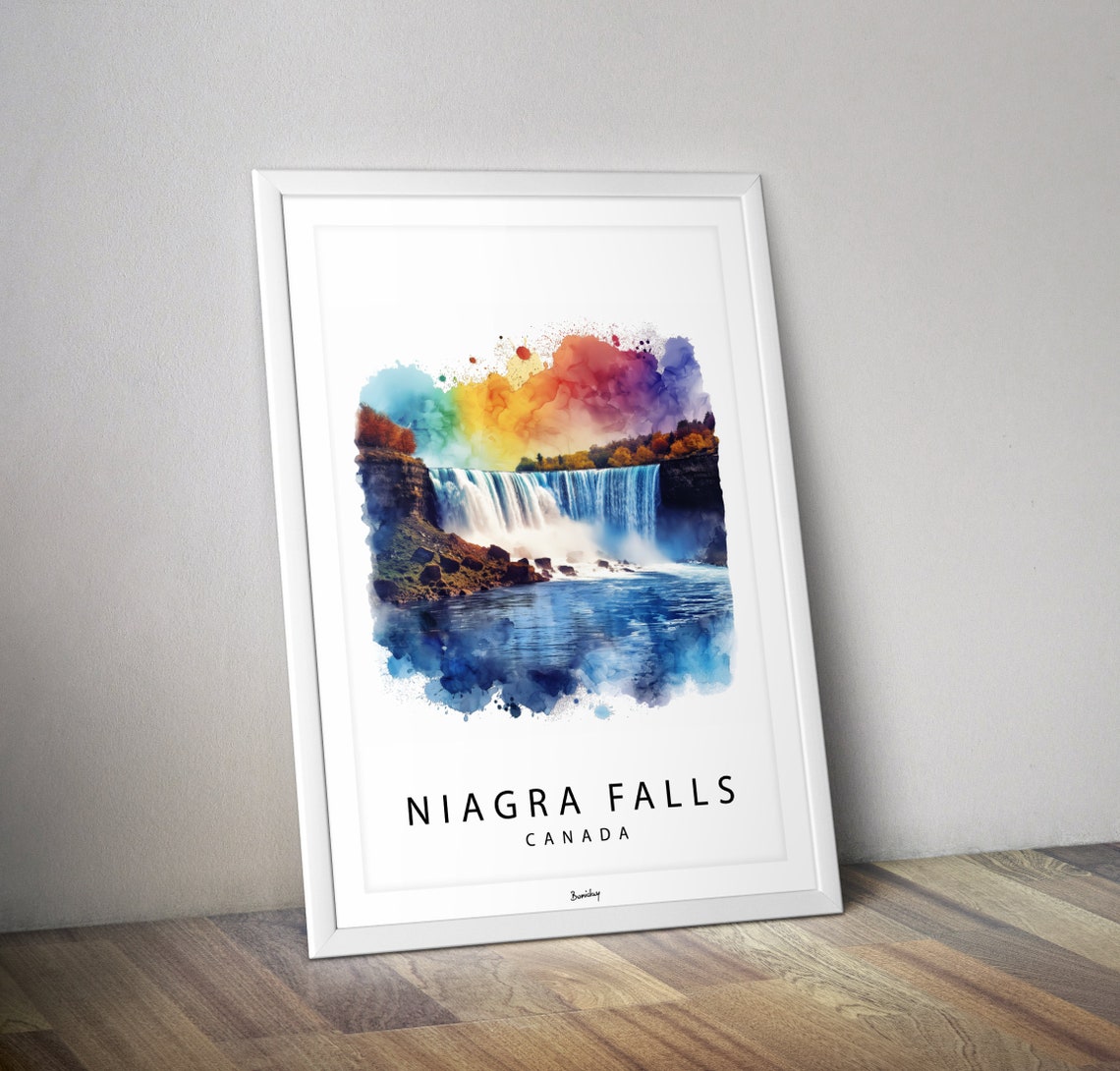 Niagara Falls Canada Watercolor Horseshoe Falls Landscape Poster