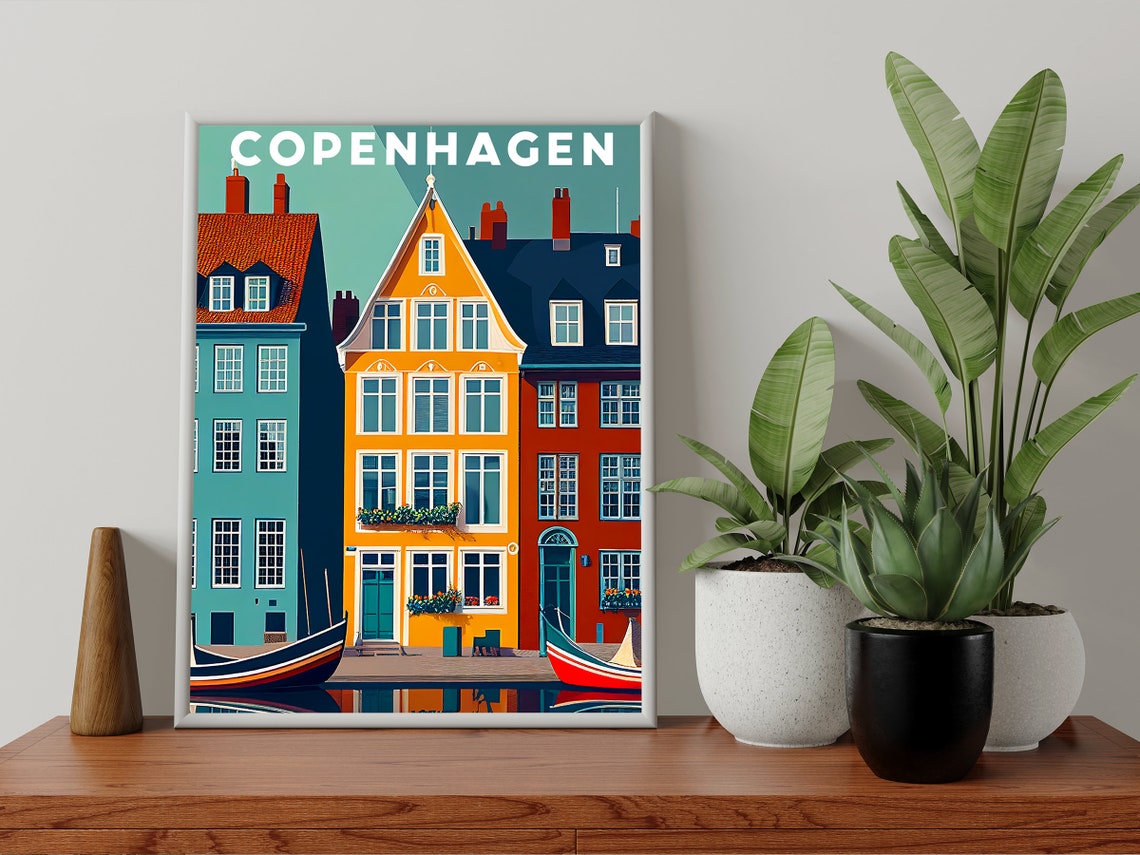 Copenhagen Poster Nyhavn Denmark Travel Illustration Travel Wall Art City Poster Nordic Poster Scandinavian Print Cityscape Wall Art - Image 2