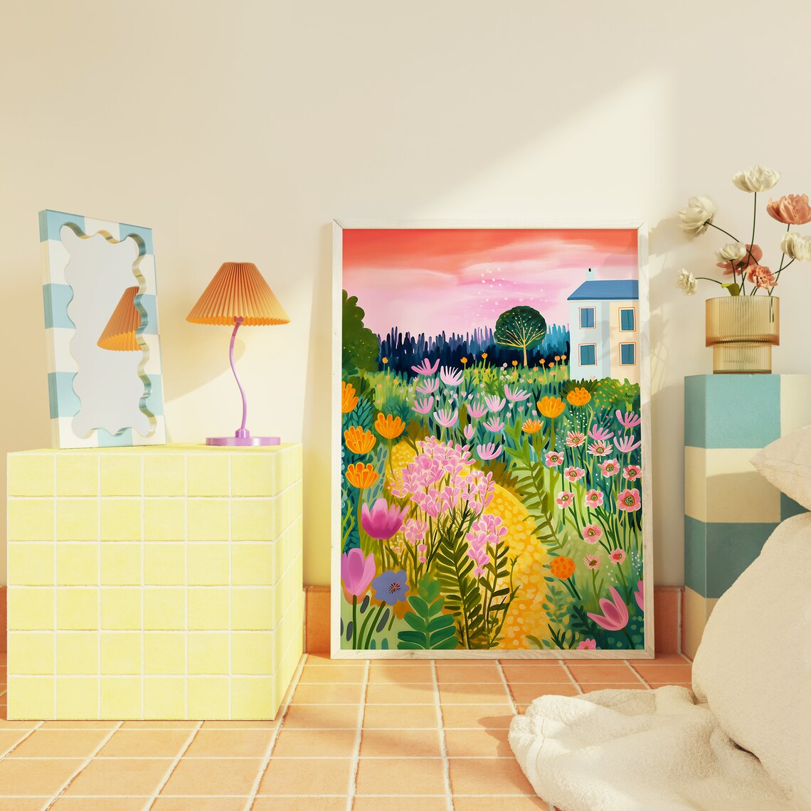 Flower Garden Drawing, Colorful Floral Art Print - Image 2