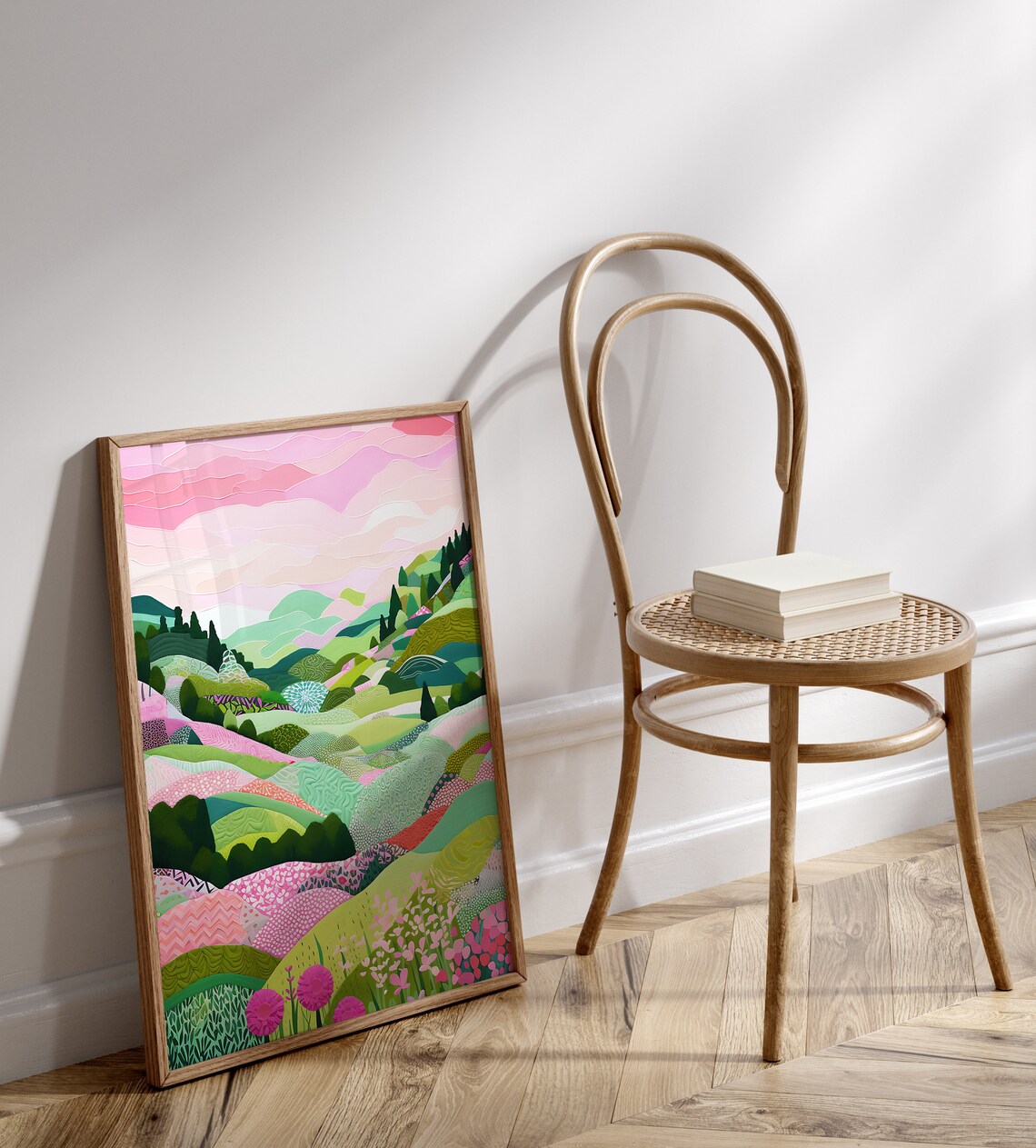 Pink Sky Mountain Landscape Art Print, Colorful Scenery - Image 3