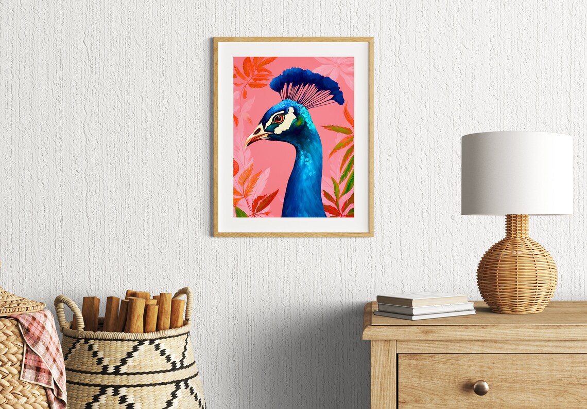Peacock Illustration Tropical Bohemian Art Print - Image 2