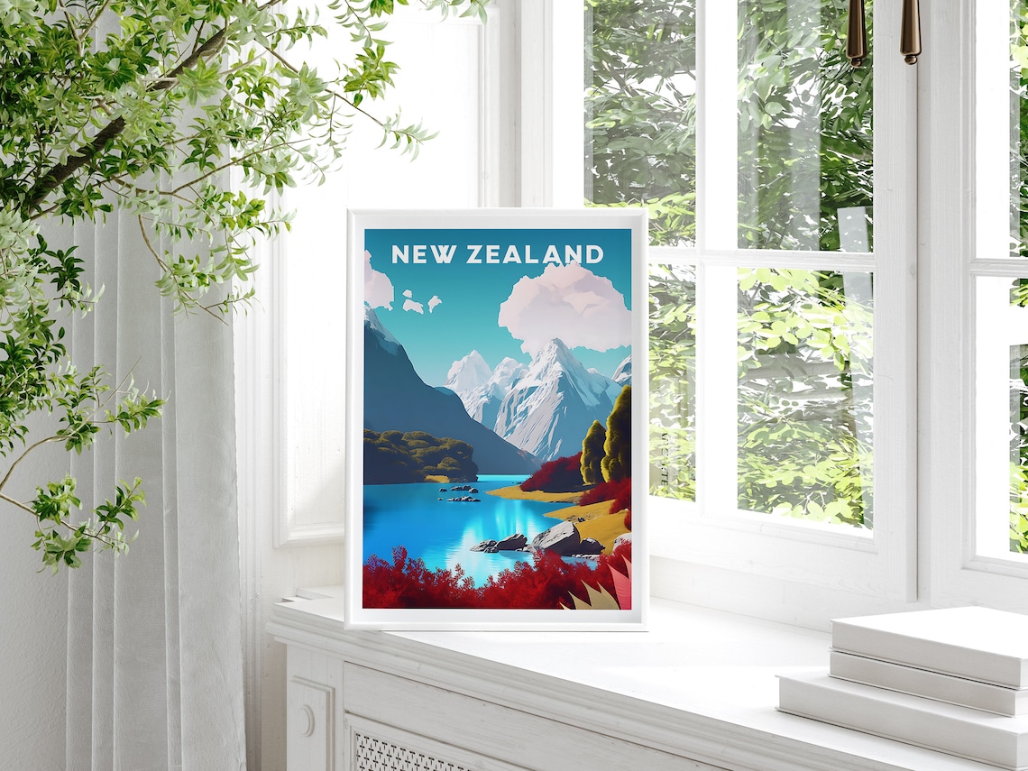 New Zealand Retro Travel Poster, Coastal Wall Art - Image 2