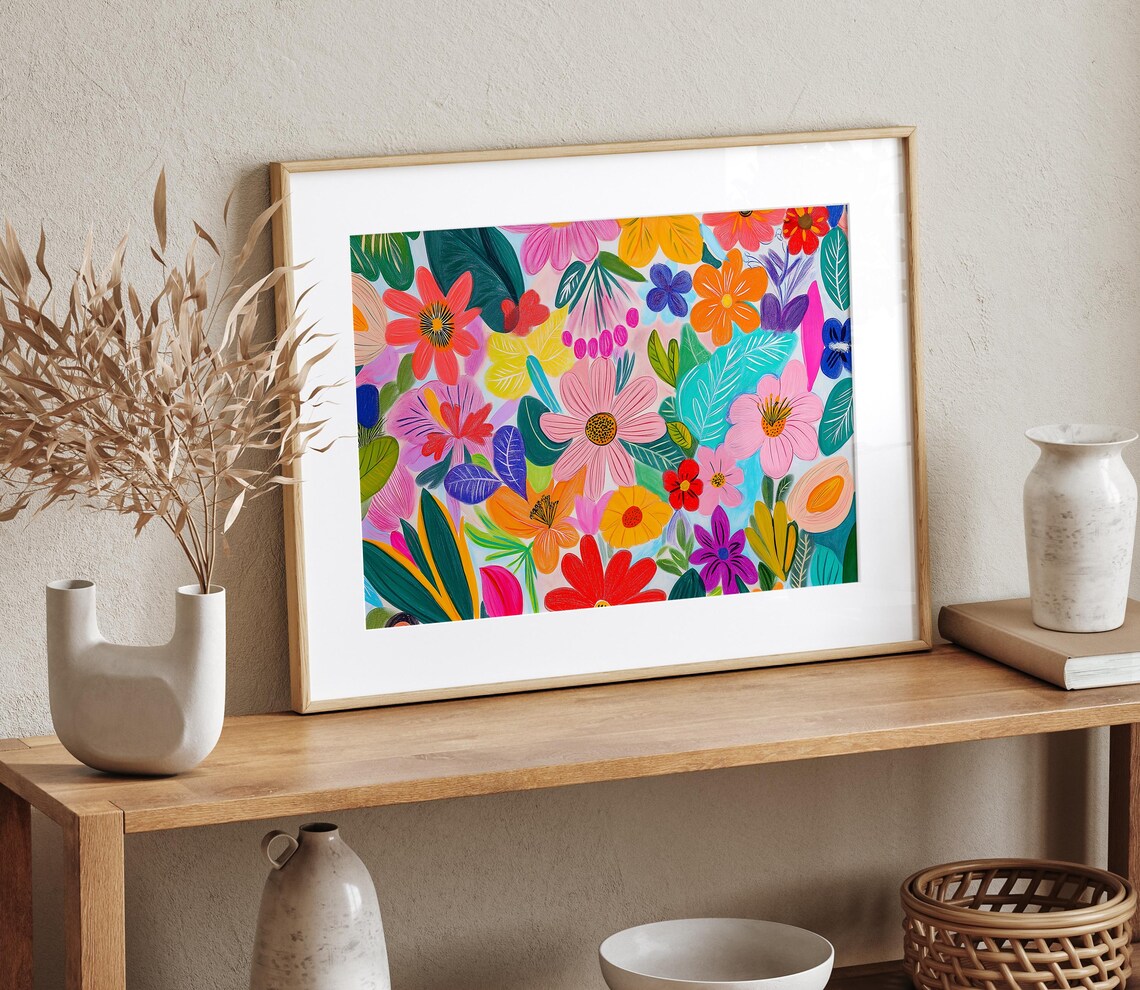 Abstract Floral Drawing, Tropical Botanical Art Print - Image 2
