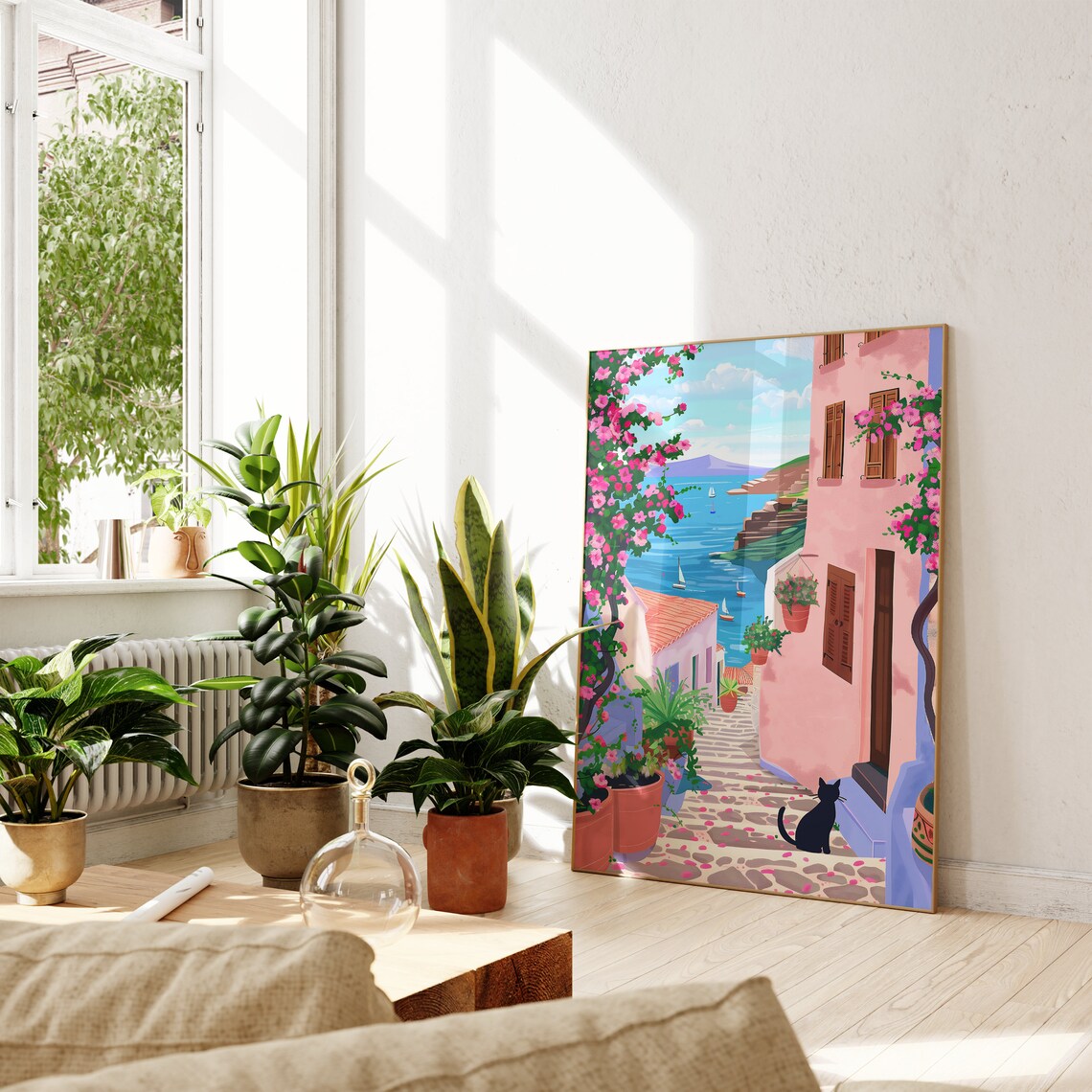 Greek Island Illustration, Greece Cat Art Print - Image 3