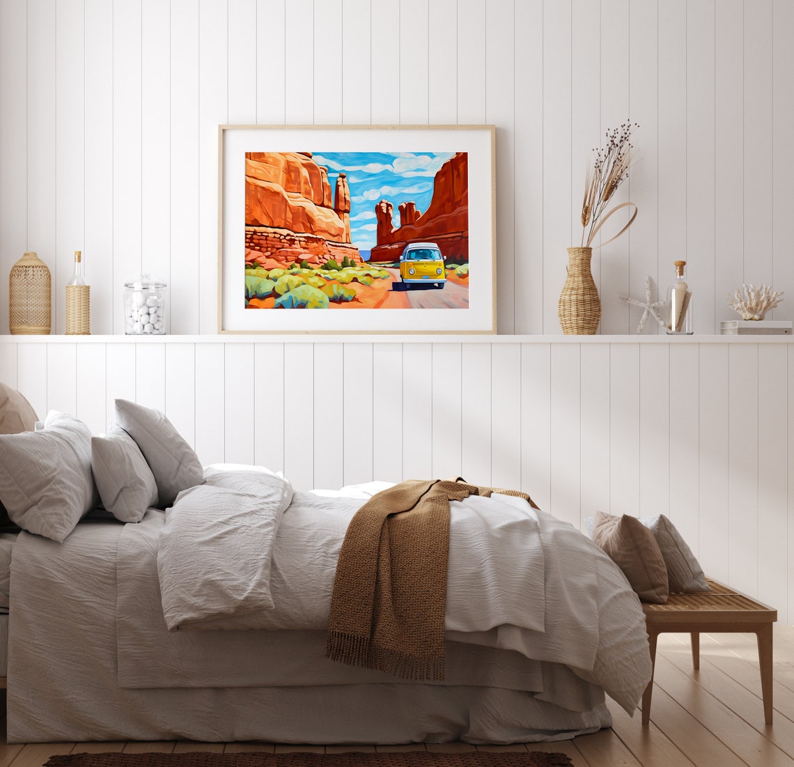 Utah Art Print Arches National Park Painting Vw Van Art Travel Painting Travel Illustration Utah Travel Illustration - Image 2