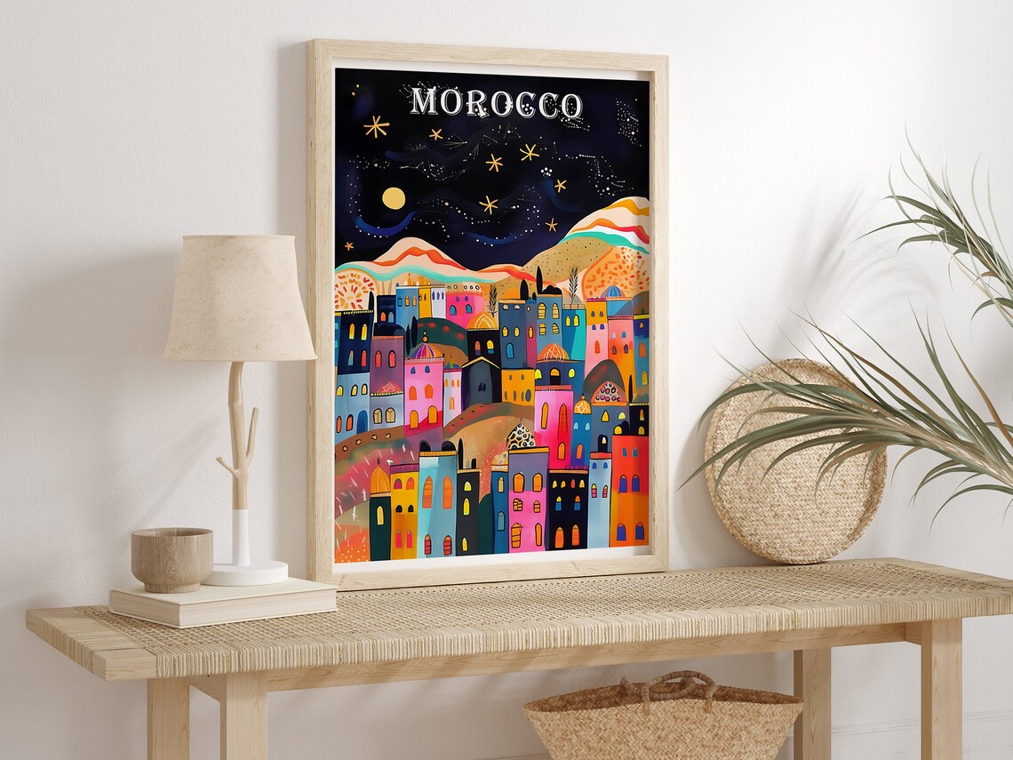 Morocco At Night Travel Poster, Marrakech Art - Image 3