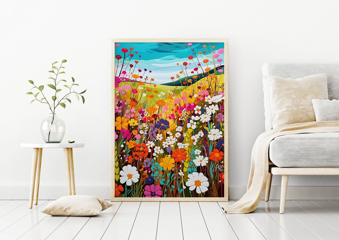 Daisy Meadow Landscape Botanical Art Print - Image 2
