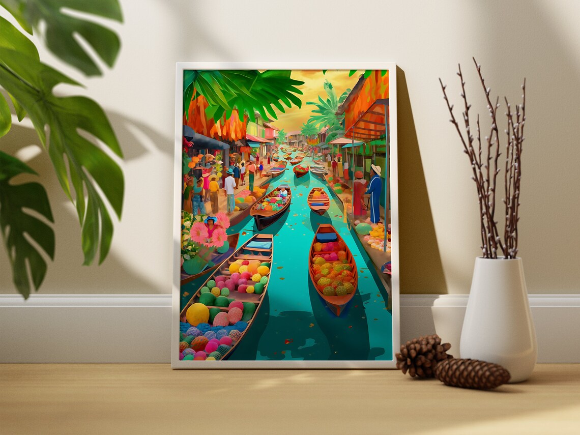 Floating Markets Thailand Bangkok Travel Poster, Asia - Image 2