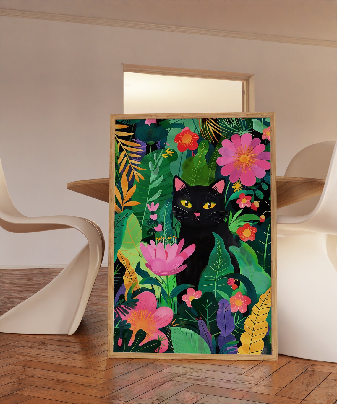 Cat in the Tropical Jungle Illustration Art Print - Image 2