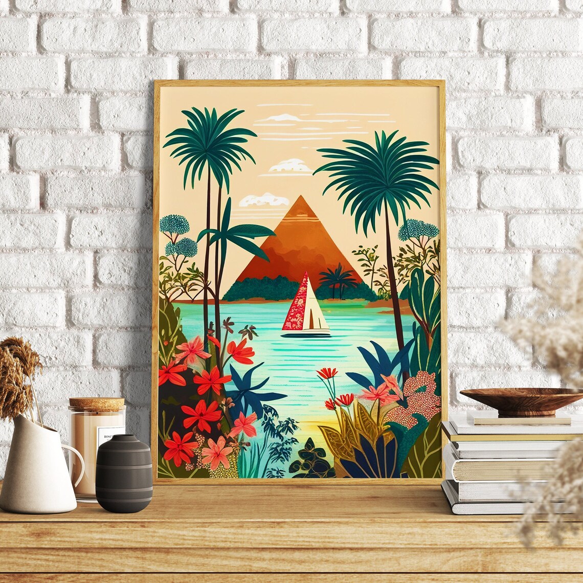 Egypt Illustration Pyramid Travel Poster, Cairo Art - Image 3