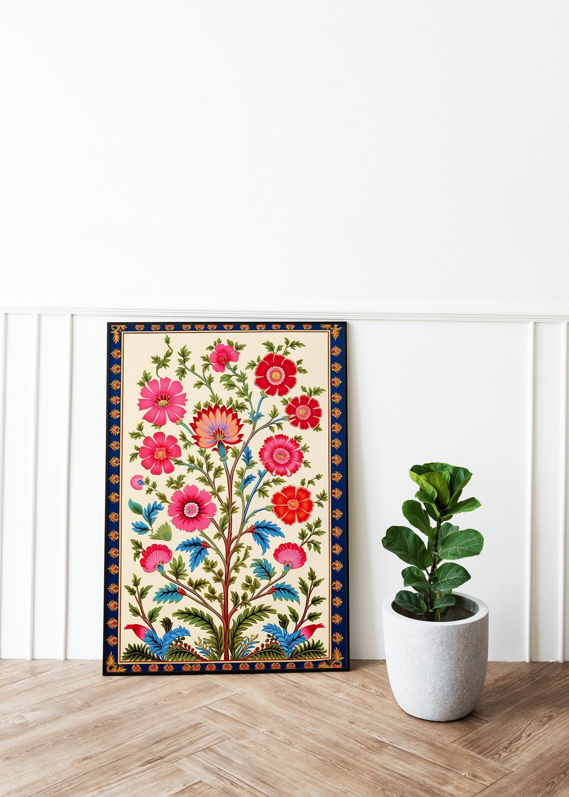 Indian Folk Art Floral Prints, Vintage Pichwai Art Print - Image 2