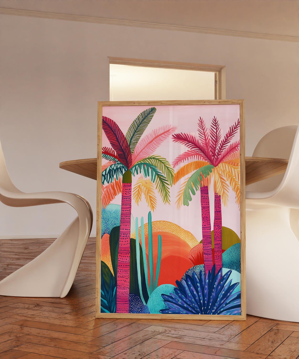 Pink Palm Trees Preppy Maximalist Bright Tropical Sunset Art Print
