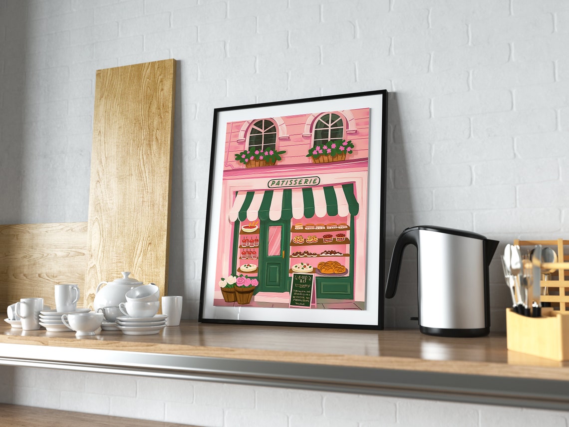 Pink Parisian Patisserie Storefront Bakery Illustration Poster - Image 2