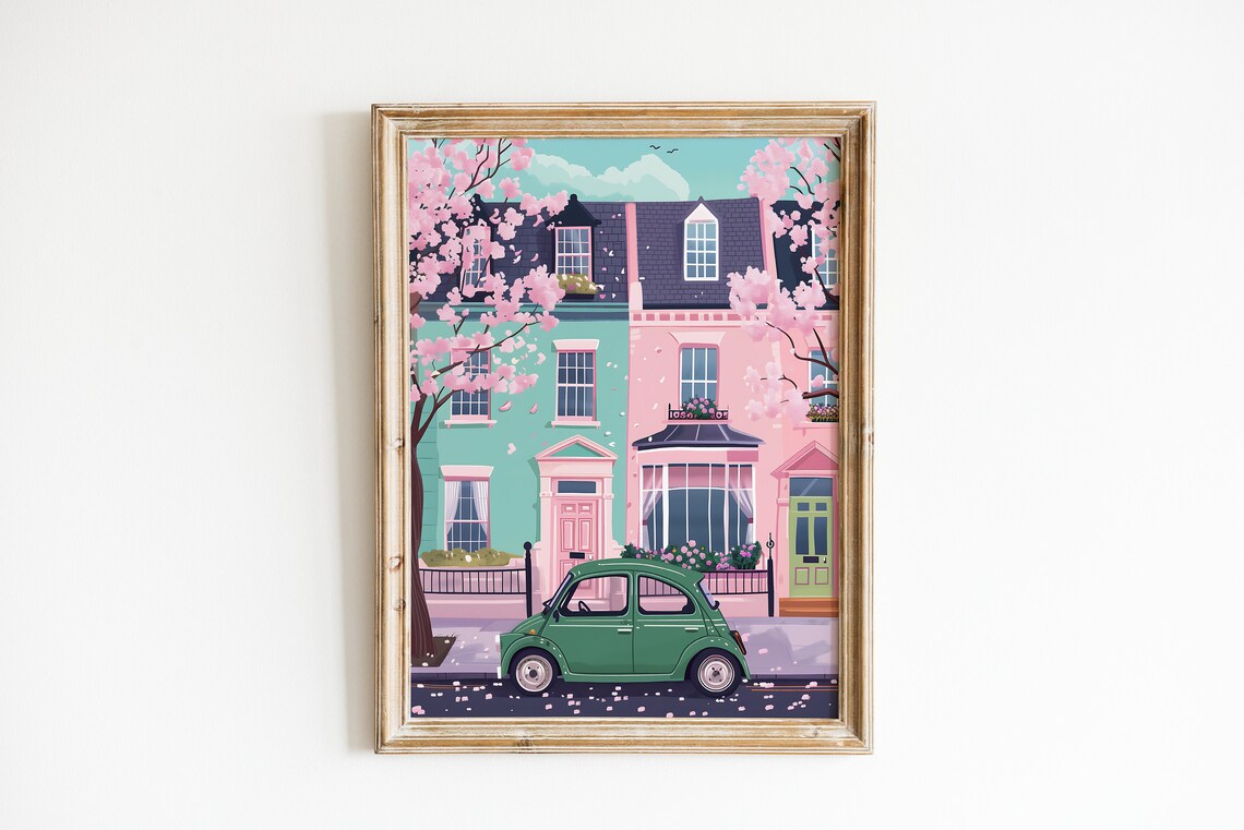 Notting Hill Illustration London Travel Poster, Spring