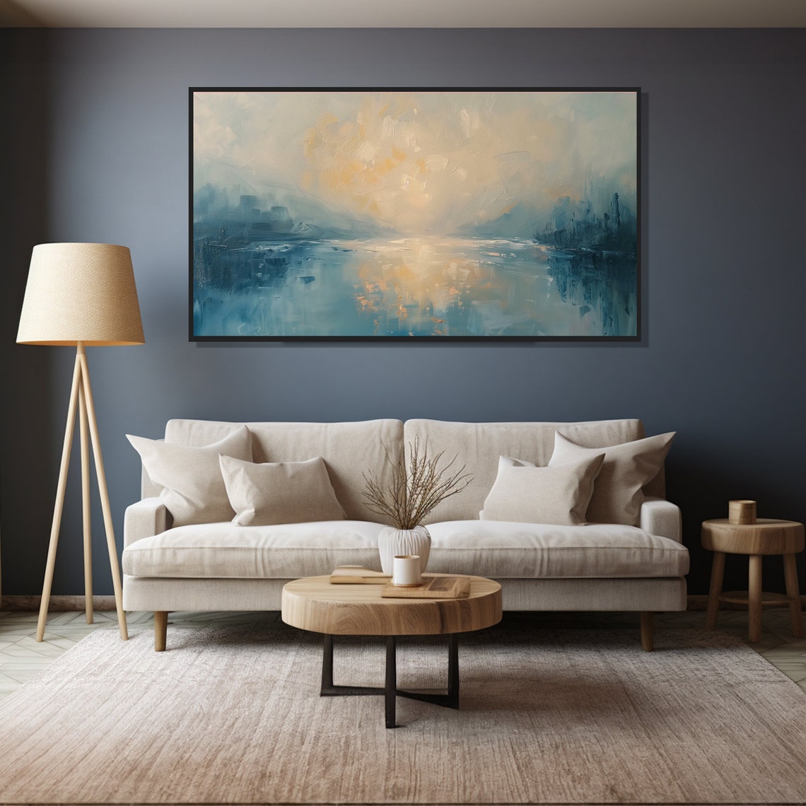Abstract Lake Sunset Oil Painting Wall Art Print Frame Tv Art Tv - Image 4