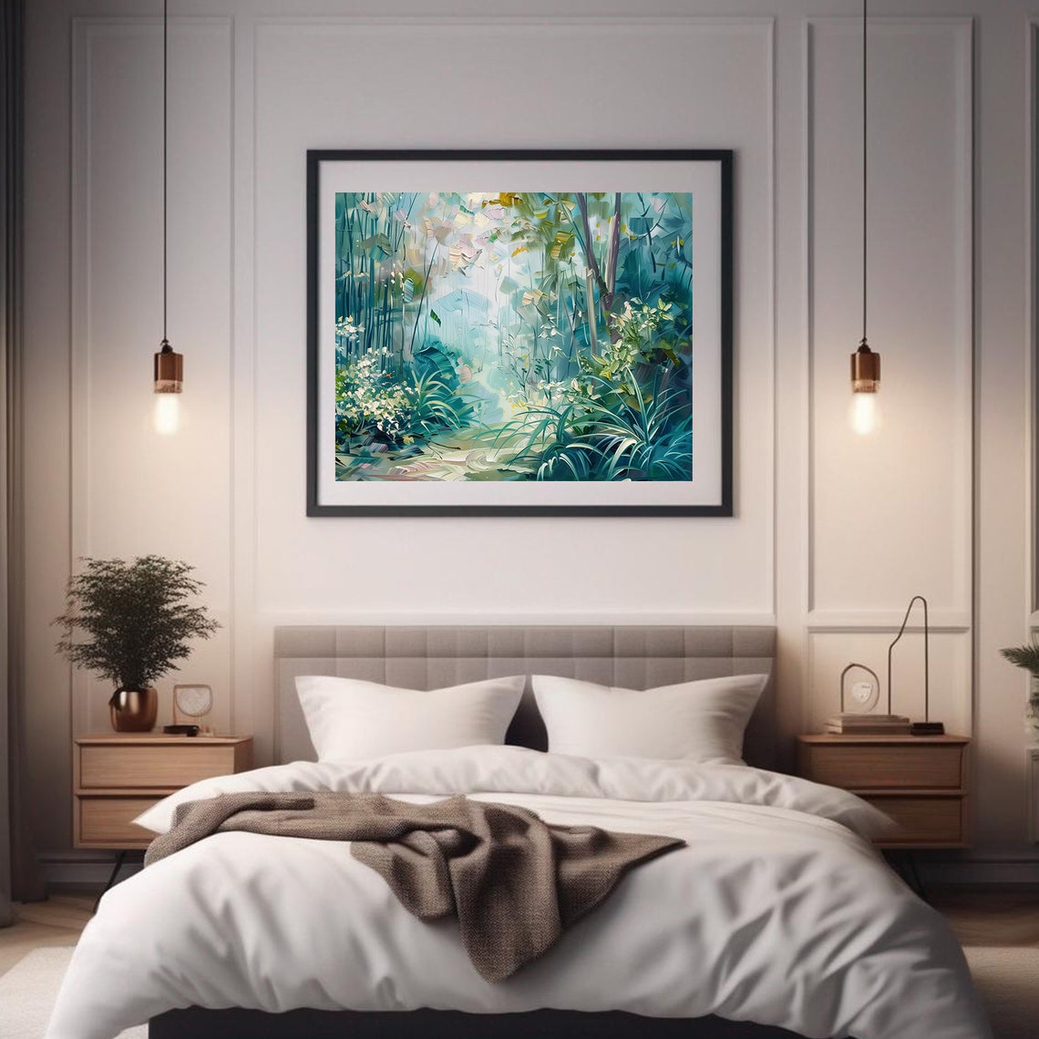 Misty Bamboo Forest Path Serene Green Light Nature Painting Wall Art - Image 2