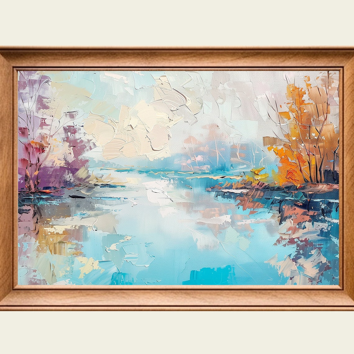Cold Icy Lake Modern Abstract Painting Wall Art Print Frame Tv Art Tv