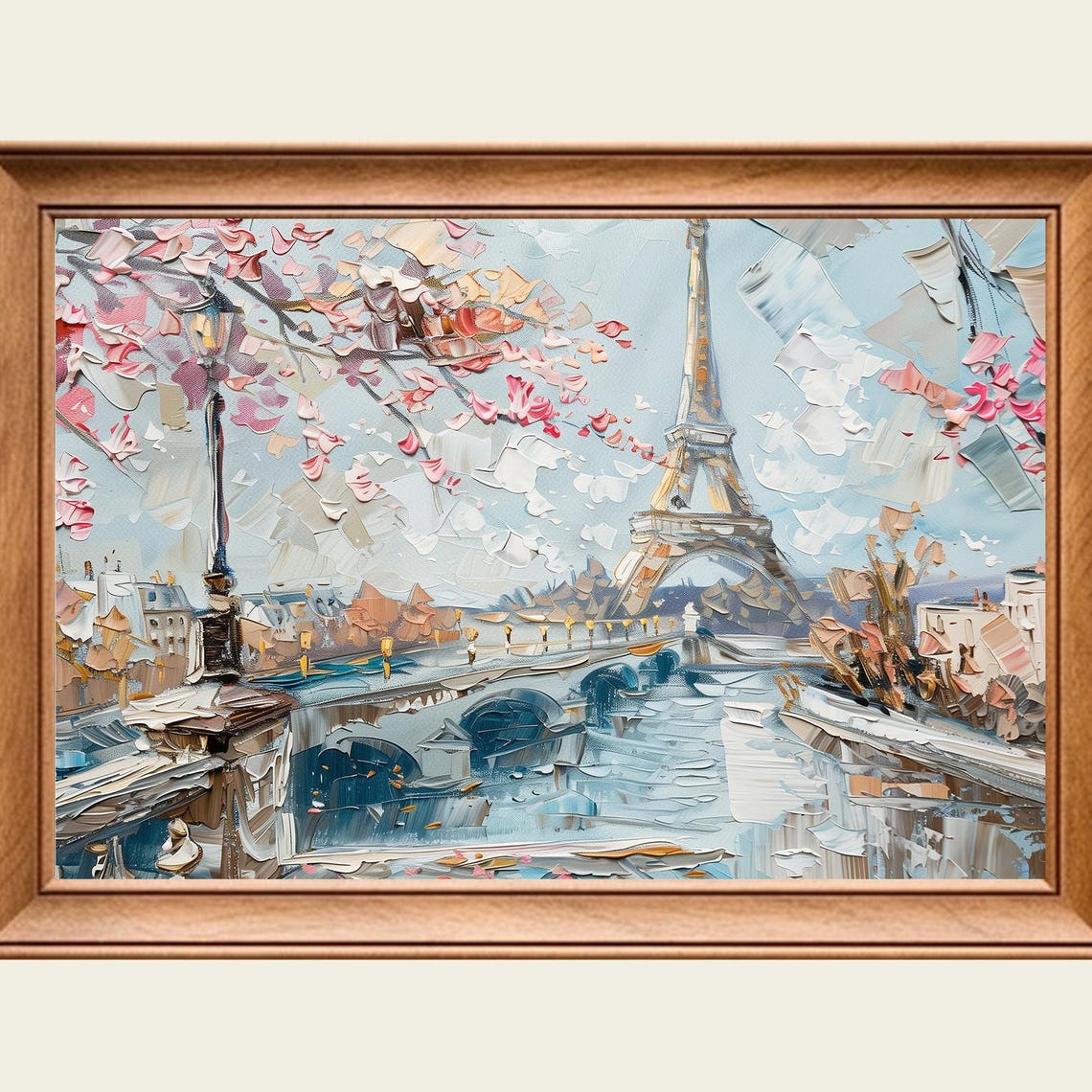 Paris Eiffel Tower Spring Blossoms Seine Riverside Travel Poster