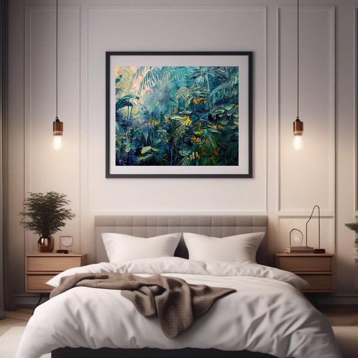 Tropical Jungle Foliage Light Rays Impasto Oil Painting Wall Art Print - Image 2
