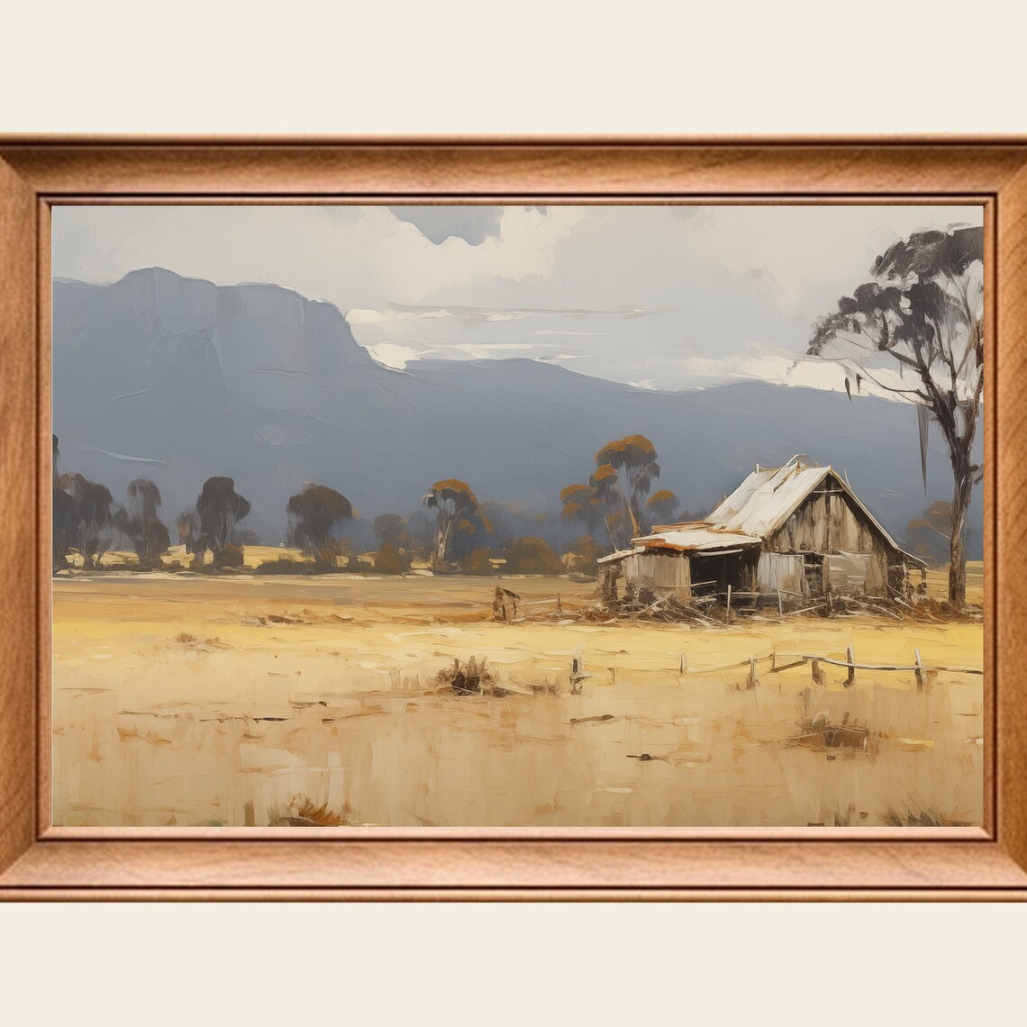 Vintage Abandoned Barn Art Print, Rustic Farm Scene