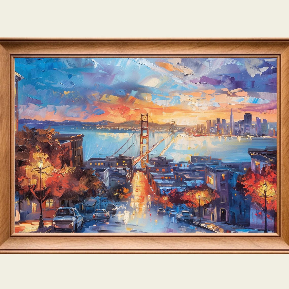 San Francisco Sunset Modern Abstract Painting Wall Art Print Frame Tv Art Tv