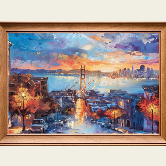 San Francisco Sunset Modern Abstract Painting Wall Art Print Frame Tv Art Tv