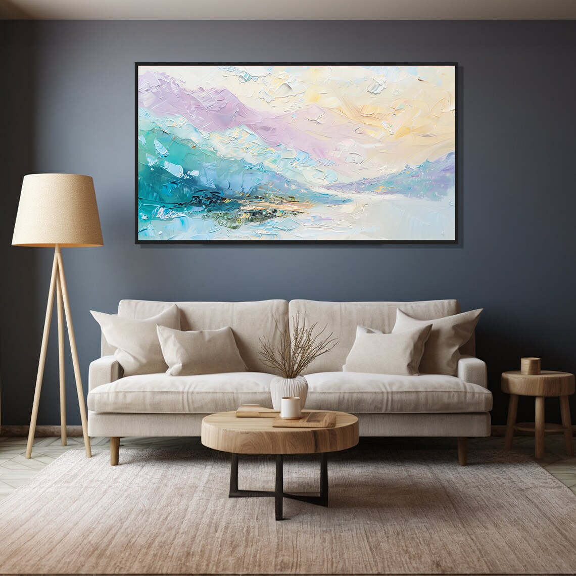 Pastel Mountain Lake Painting Lavender Teal Vista Dreamy Art Poster - Image 6