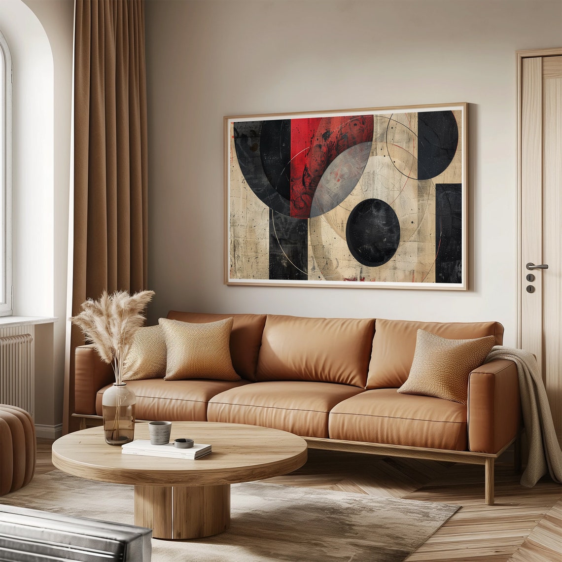 Geometric Circles Abstract Painting Bold Red Black Orbit Modern Poster - Image 3