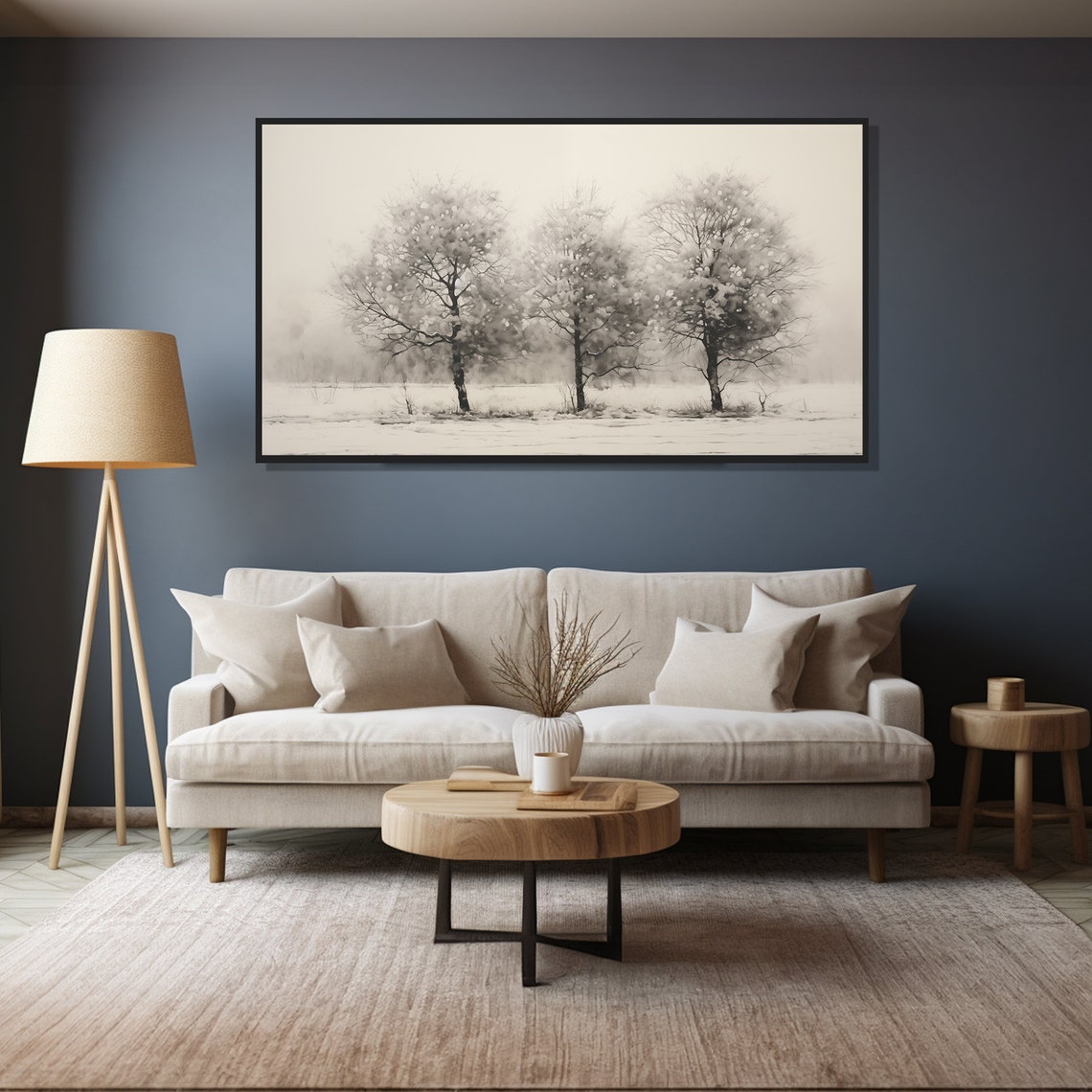 Monochrome Winter Trees Snowy Forest Minimal Vintage Painting Wall Art - Image 5