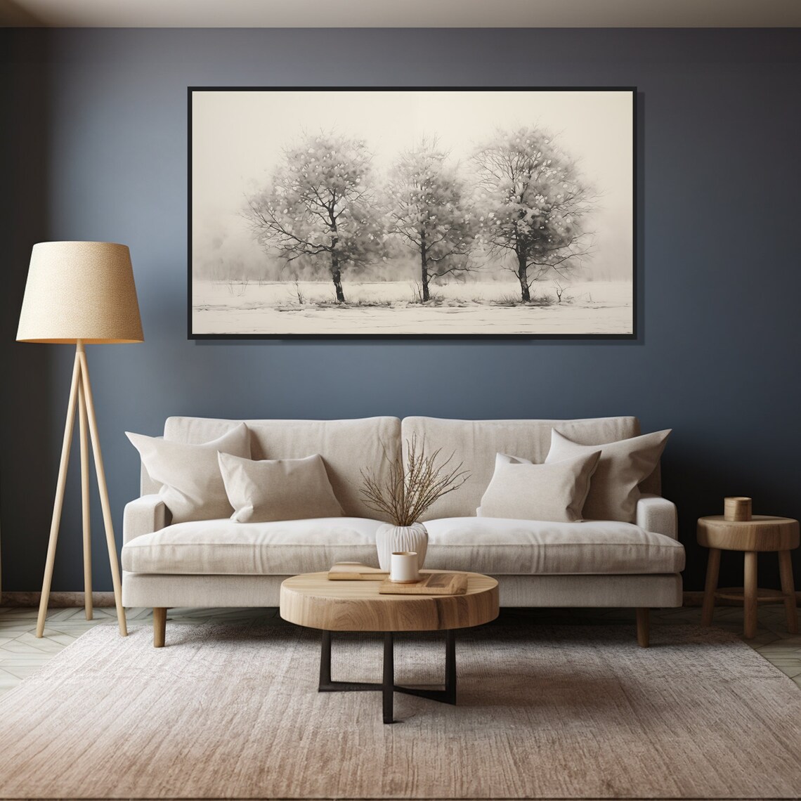 Vintage Winter Trees Oil Painting Wall Art Print Frame Tv Art Tv - Image 5