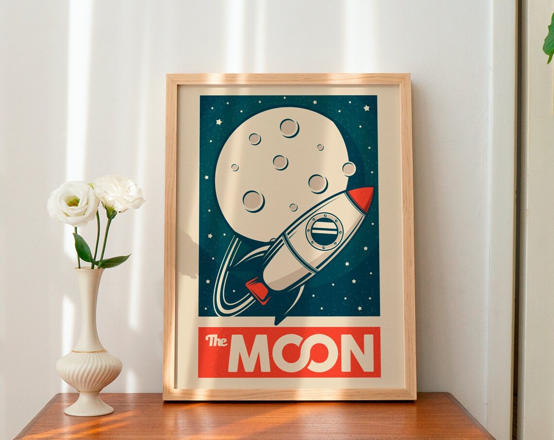 Retro Moon Print, Space Wall Decor Art Print