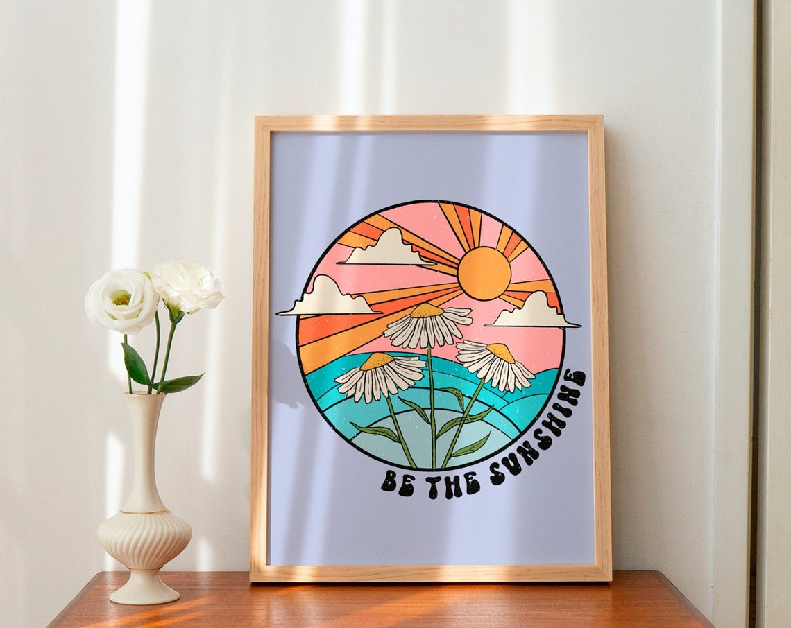 Be The Sunshine Retro Sunset Daisies Circle Design Wall Poster - Image 2