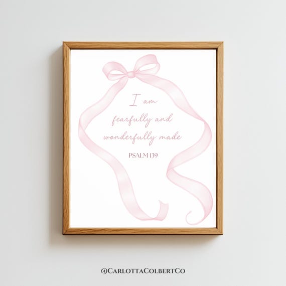 Pink Bow Bible Verse Art, Girl Nursery Decor