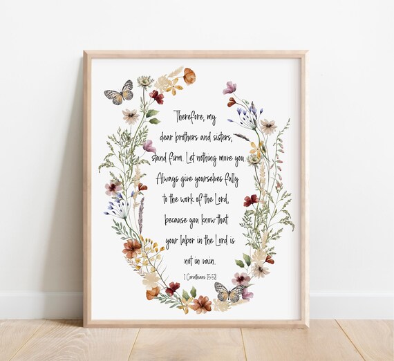 1 Corinthians 1558 Stand Firm Let Nothing Move You Bible Verse Wall Art Scripture Print Christian Gift For Women Watercolor Wildflowers
