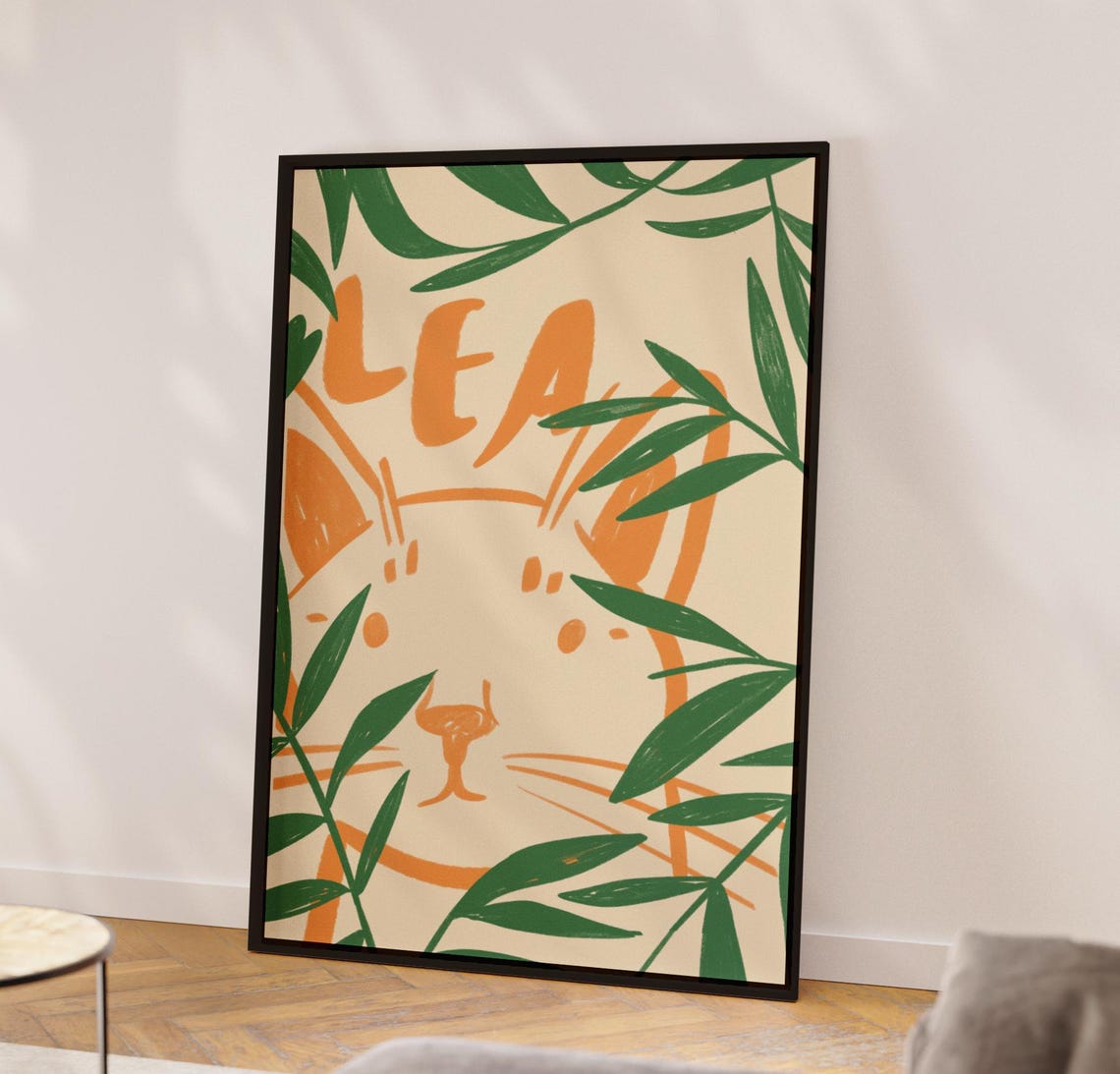 LEA Personalized Dog Portrait Botanical Leaves Illustration Poster