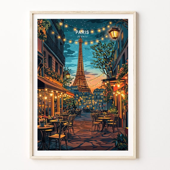 Paris France Travel Poster, Eiffel Tower Wall Art