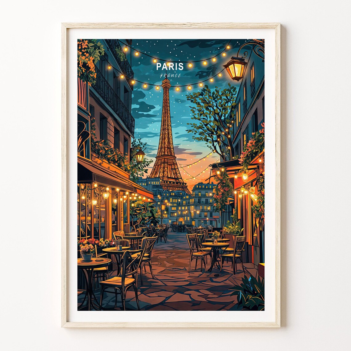 Paris France Travel Poster, Eiffel Tower Wall Art