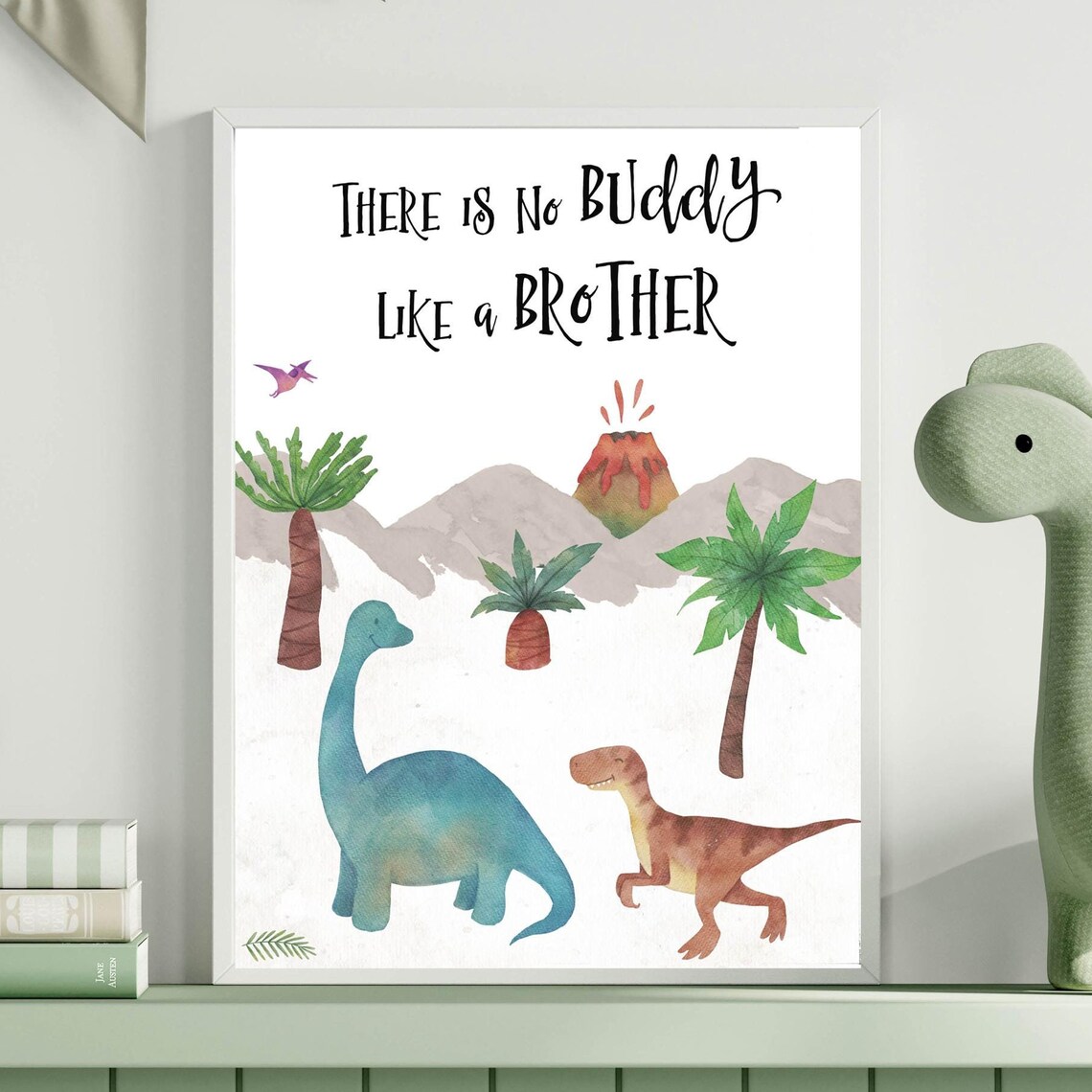 There Is No Buddy Like A Brother Watercolor Dinosaur Kids Room Poster