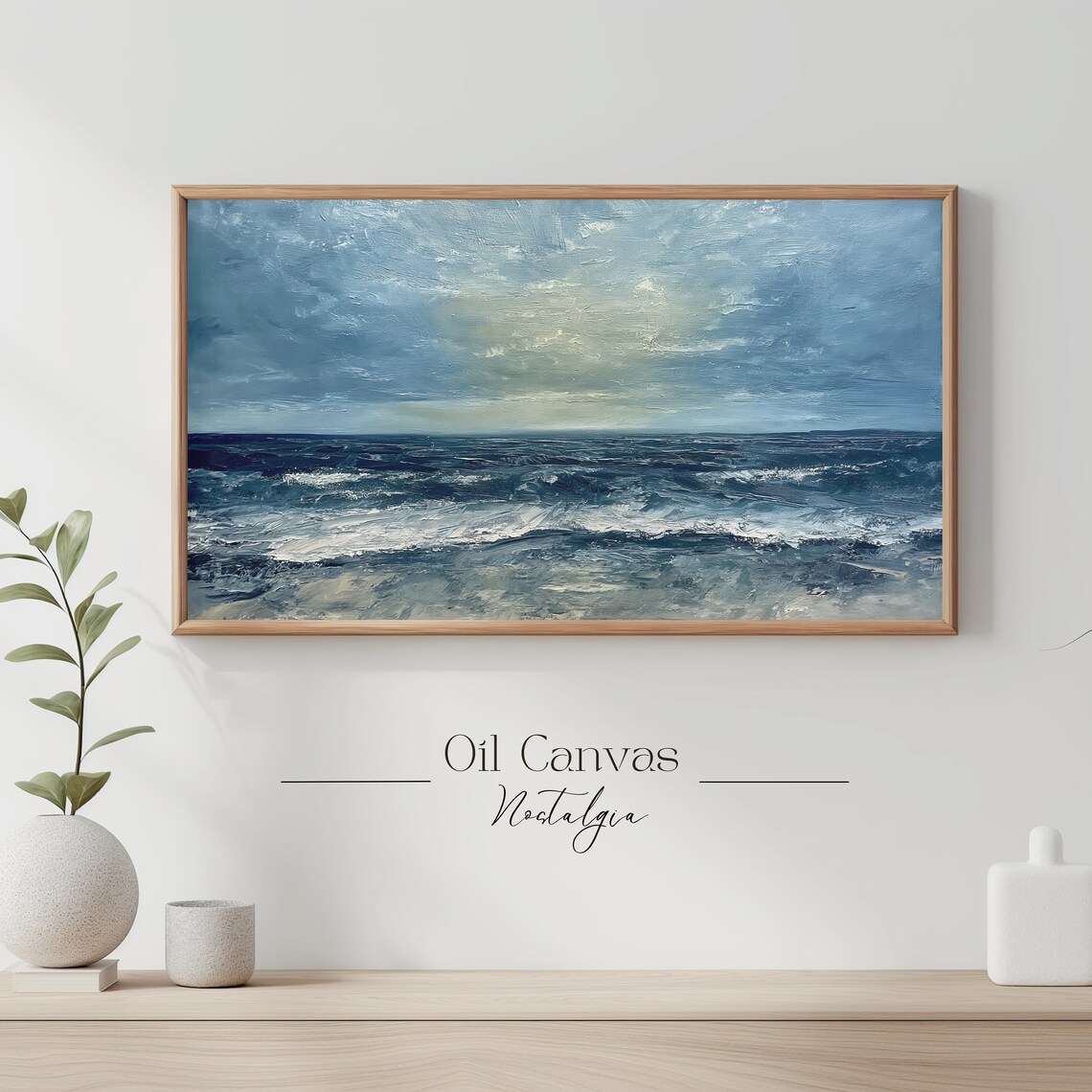 Frame Tv Art Abstract Beach Oil Painting Summer Sea Art Ocean Frame Tv Art Landscape Blue Nautical Seascape - Image 3