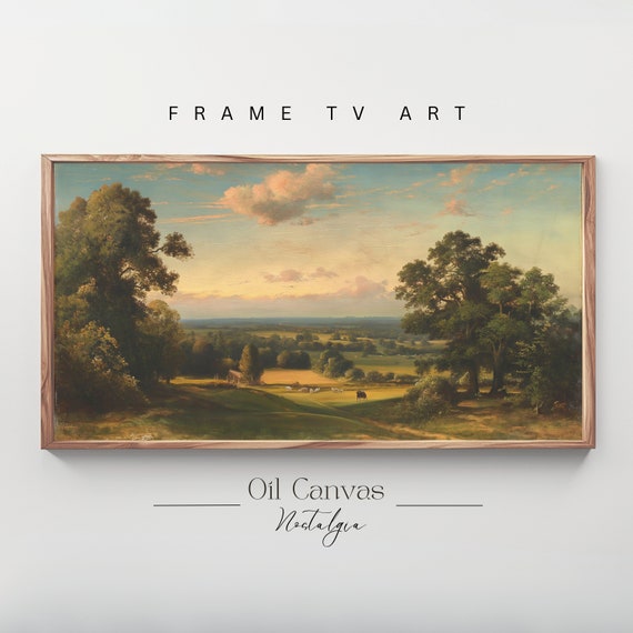 Summer Landscape Oil Painting Frame Tv Art Vintage Country Farmhouse Wall Decor