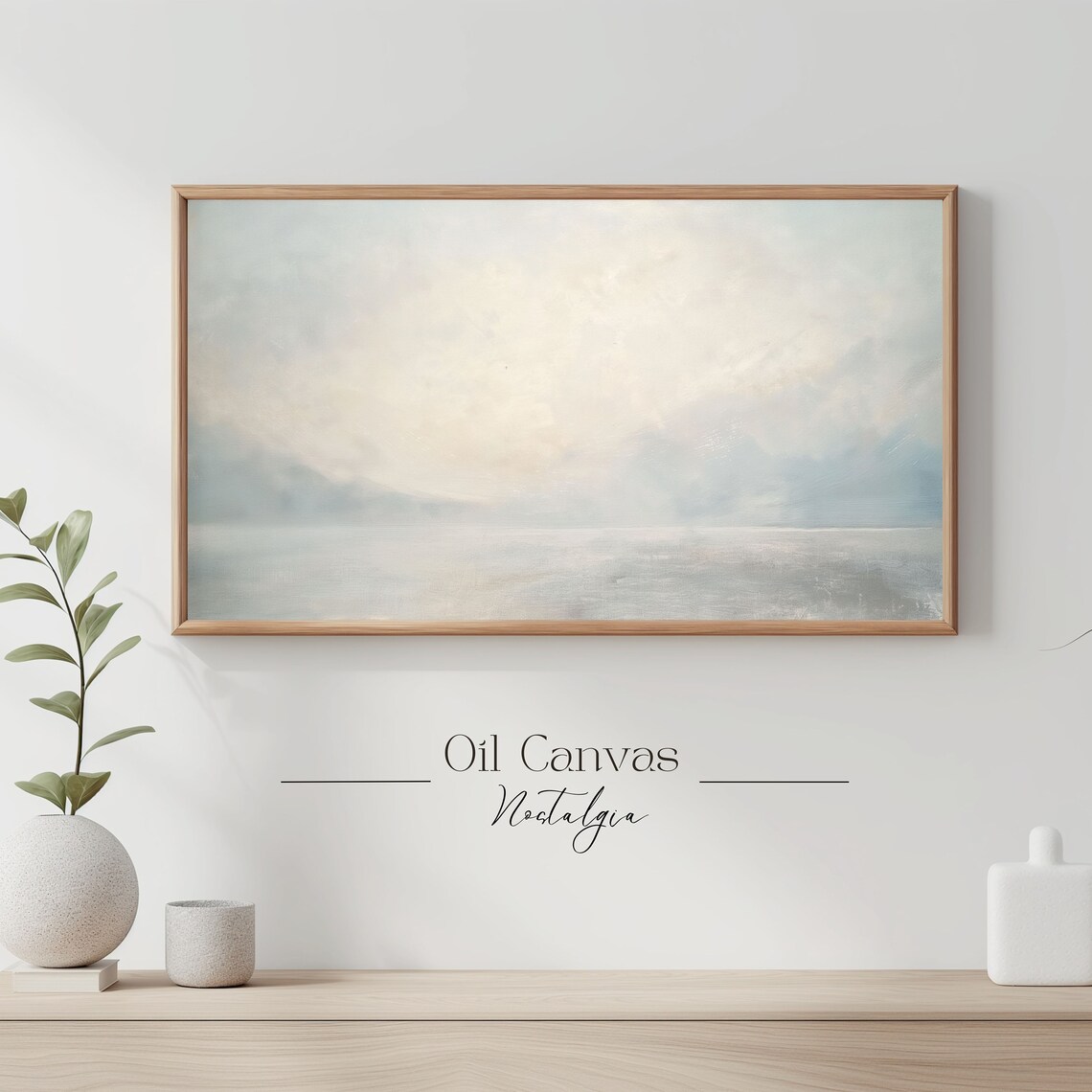 Frame Tv Art Vintage Pastel Costal Oil Painting Ocean Frame Tv Art Beach House Landscape Blue Nautical Seascape - Image 3