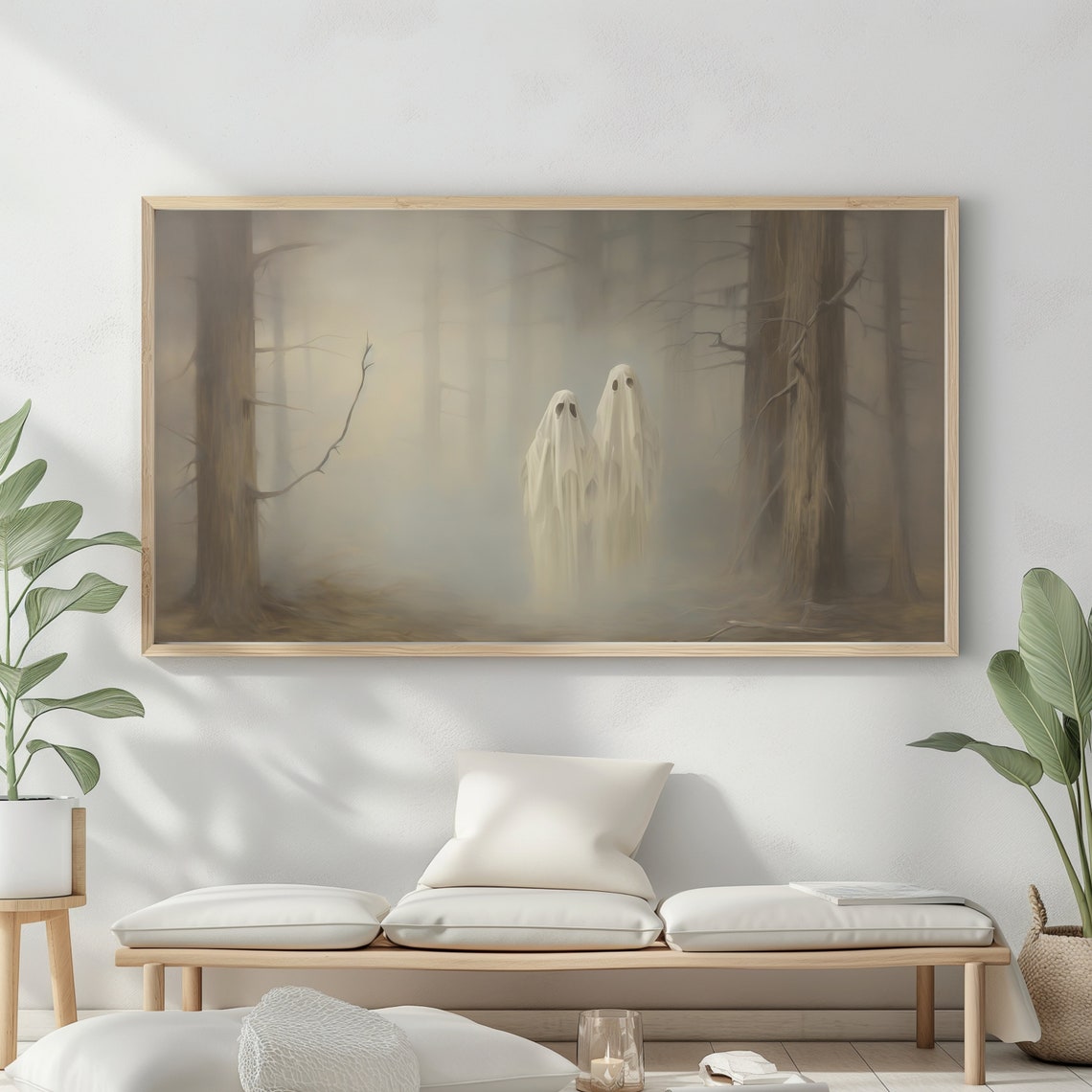 Tiny Ghosts Foggy Forest Misty Spooky Vintage Halloween Dark Poster - Image 2
