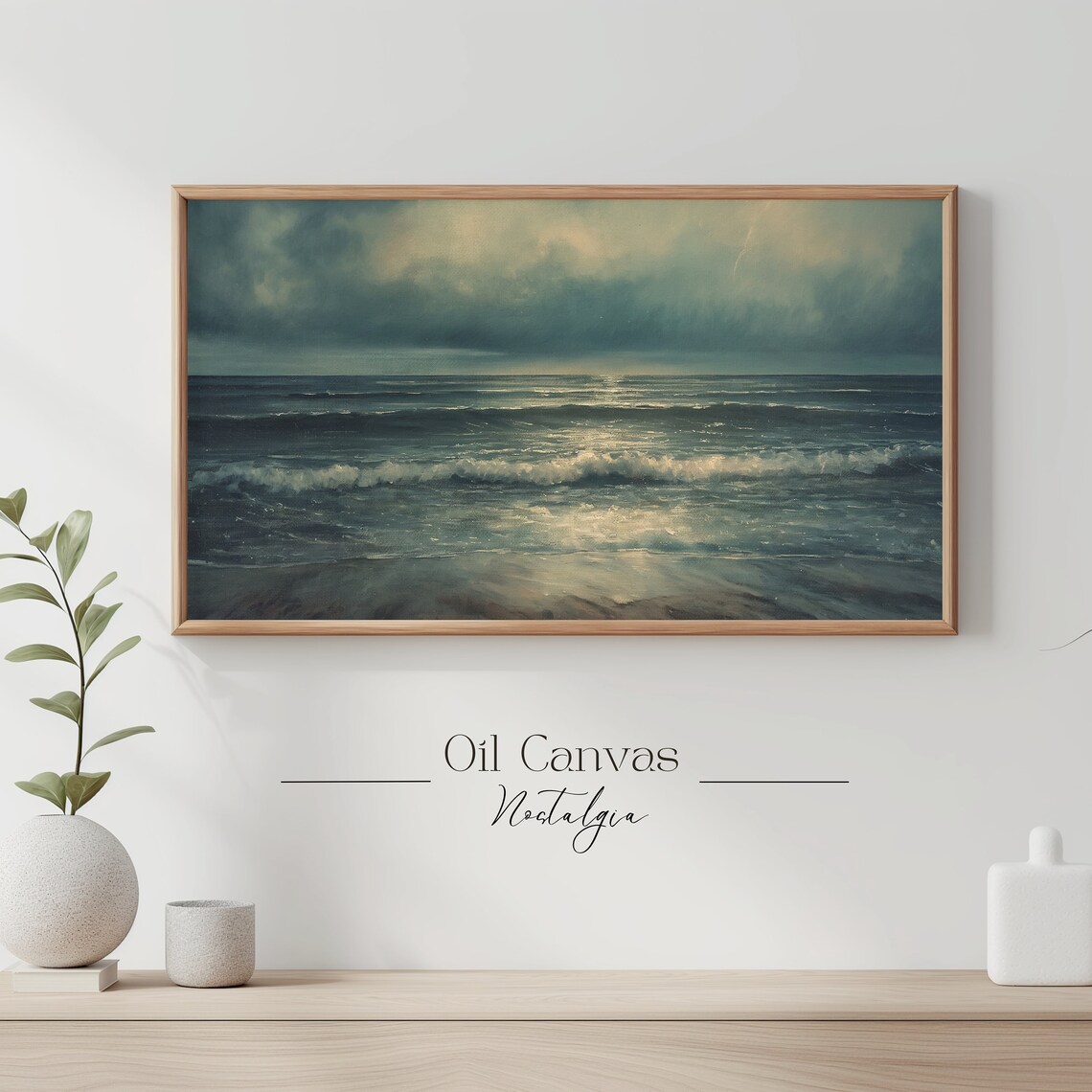 Frame Tv Art Abstract Beach Oil Painting Summer Sea Art Ocean Frame Tv Art Landscape Blue Nautical Seascape - Image 3