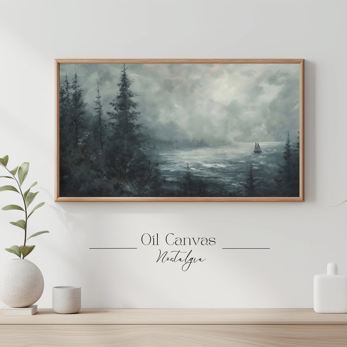 Frame Tv Art Abstract Sea Moody Oil Painting Lakehouse Decor Landscape Blue Nautical Seascape - Image 3