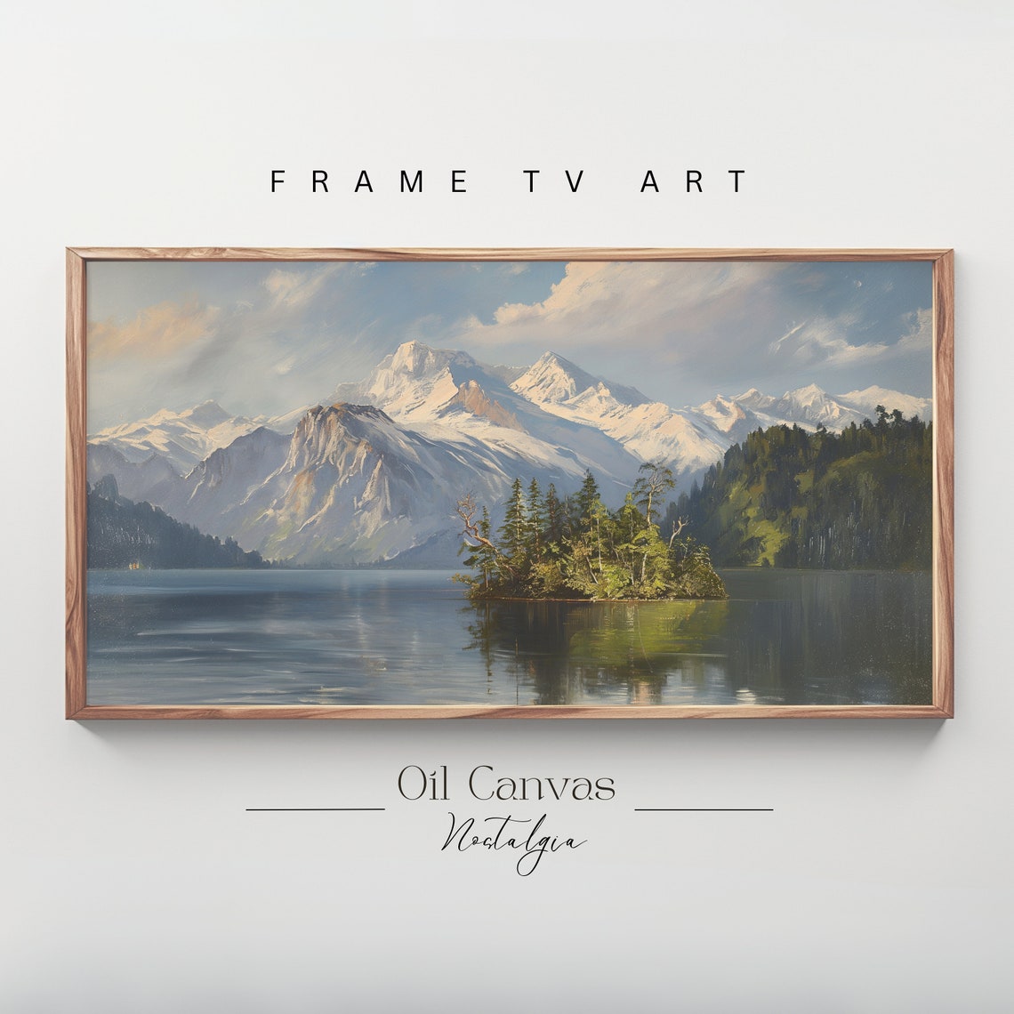 Mountain Landscape Frame Tv Art Vintage Rustic Scenery Oil Painting Farmhouse Decor Nature Wall Art Instant